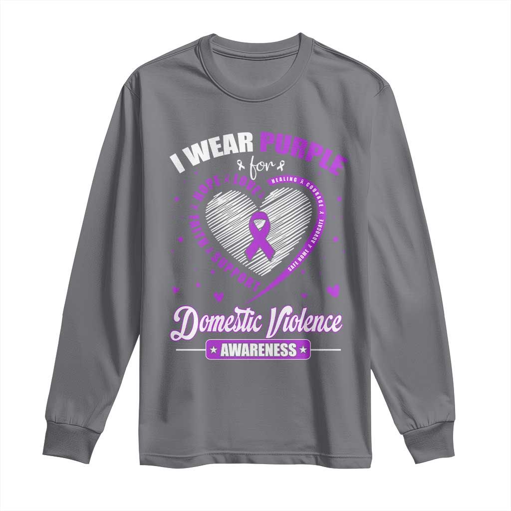 Domestic Violence Prevention Long Sleeve Shirt Purple Ribbon Support Survivor