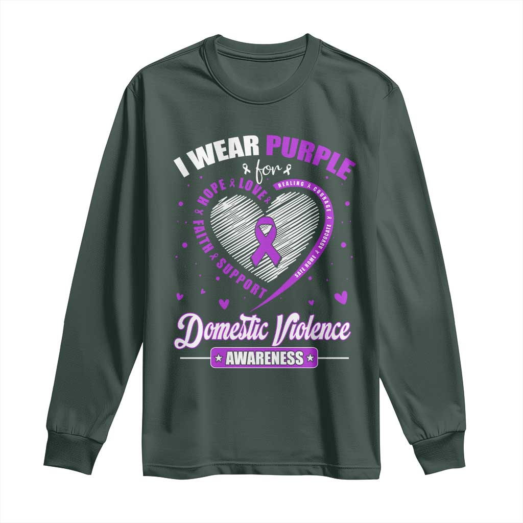 Domestic Violence Prevention Long Sleeve Shirt Purple Ribbon Support Survivor