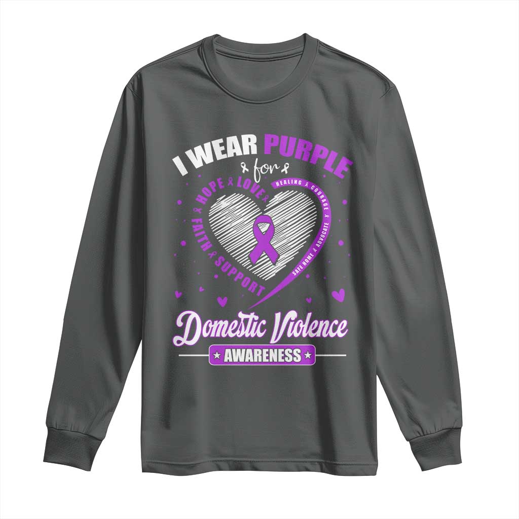 Domestic Violence Prevention Long Sleeve Shirt Purple Ribbon Support Survivor