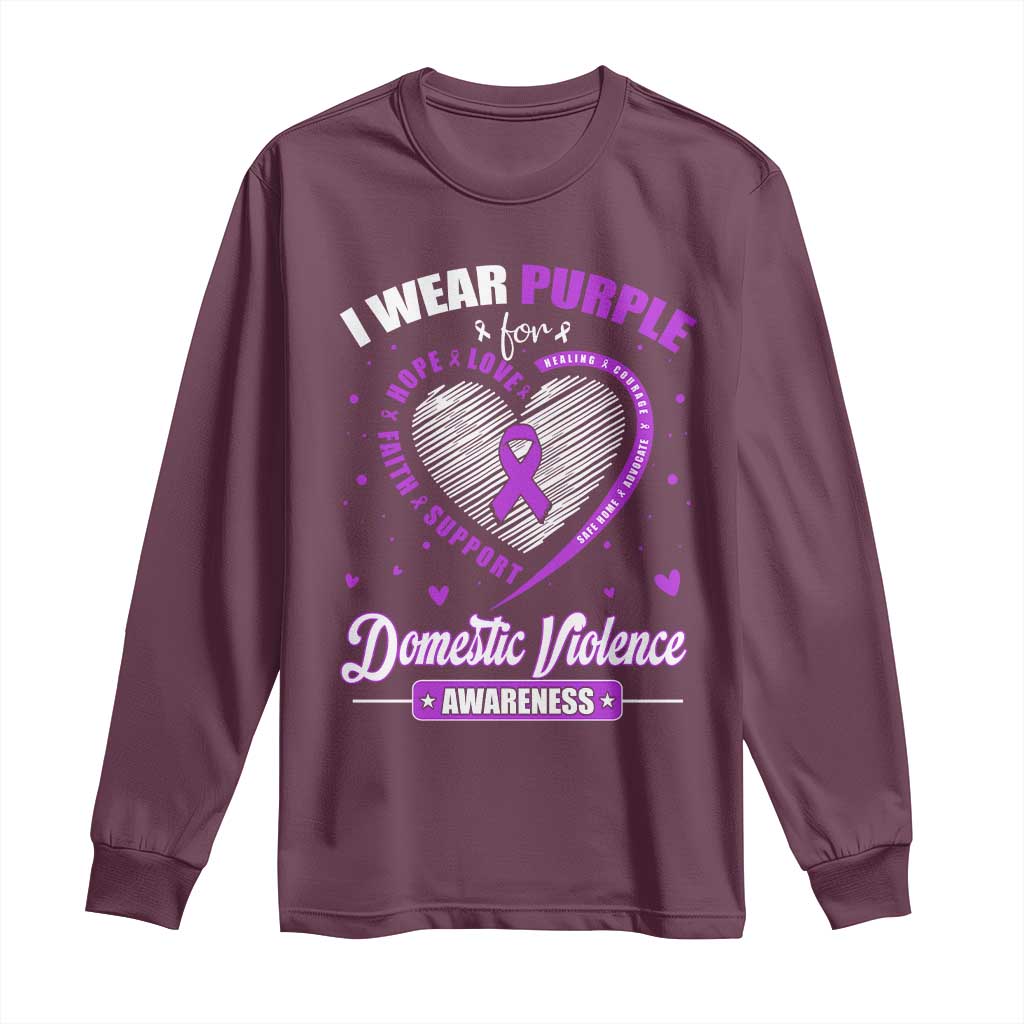 Domestic Violence Prevention Long Sleeve Shirt Purple Ribbon Support Survivor