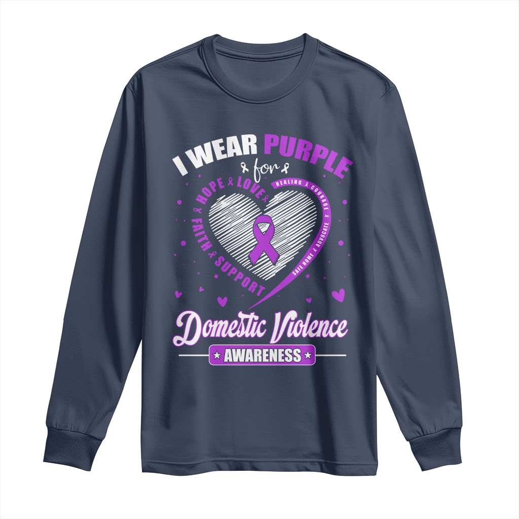 Domestic Violence Prevention Long Sleeve Shirt Purple Ribbon Support Survivor