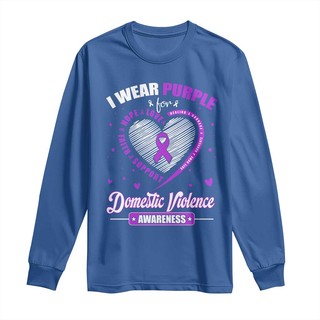 Domestic Violence Prevention Long Sleeve Shirt Purple Ribbon Support Survivor