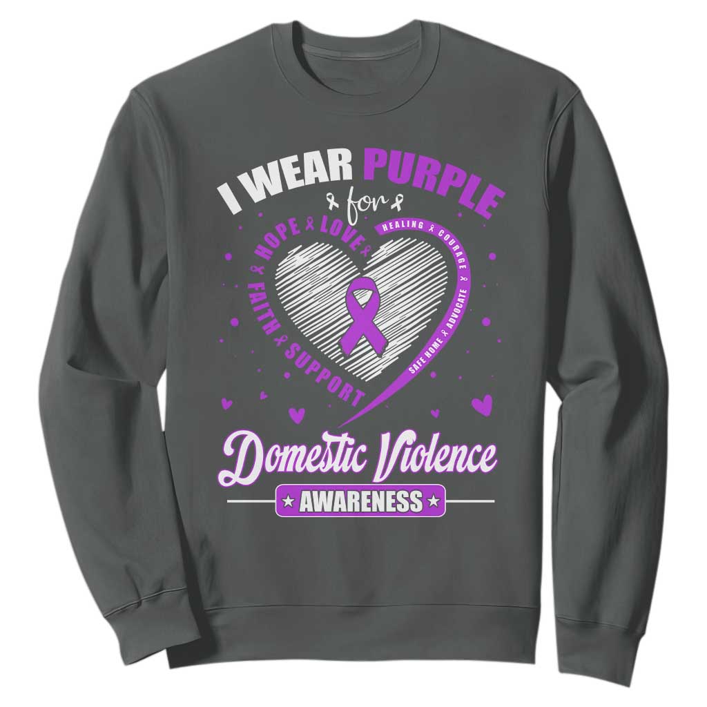 Domestic Violence Prevention Sweatshirt Purple Ribbon Support Survivor