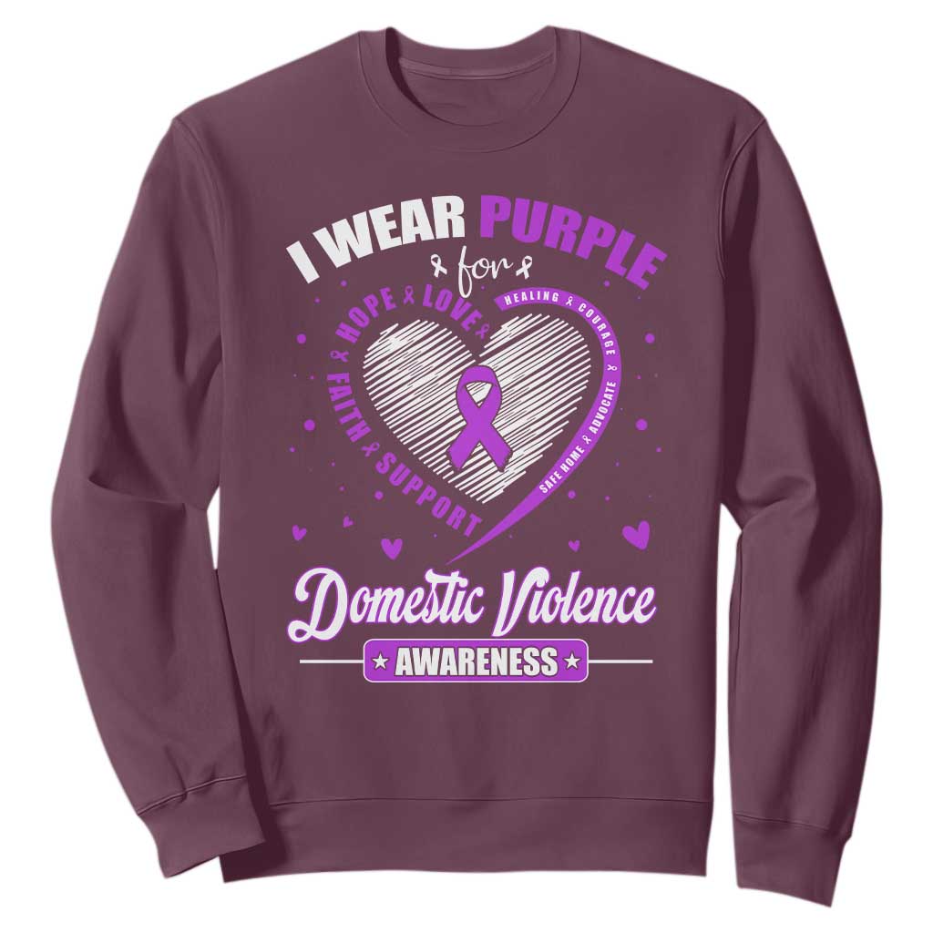Domestic Violence Prevention Sweatshirt Purple Ribbon Support Survivor
