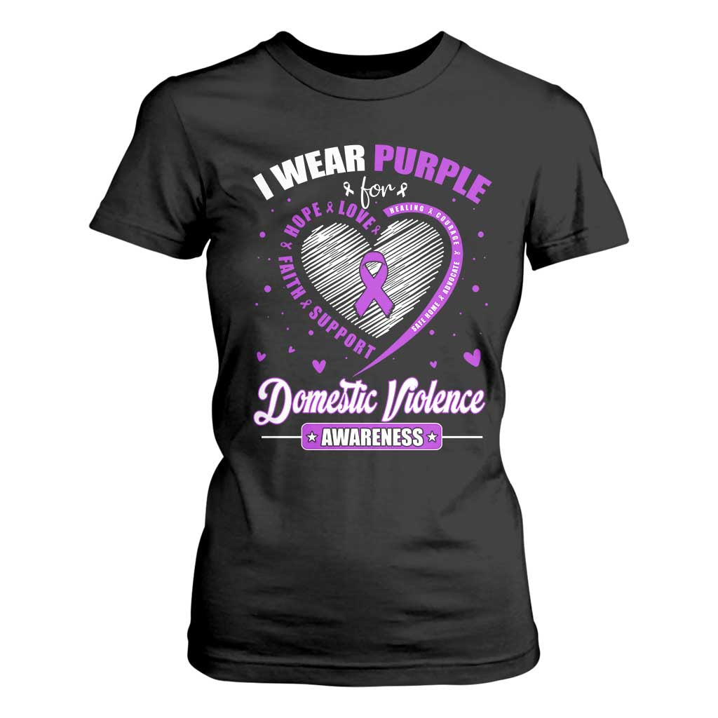 Domestic Violence Prevention T Shirt For Women Purple Ribbon Support Survivor