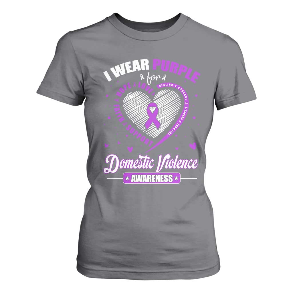 Domestic Violence Prevention T Shirt For Women Purple Ribbon Support Survivor