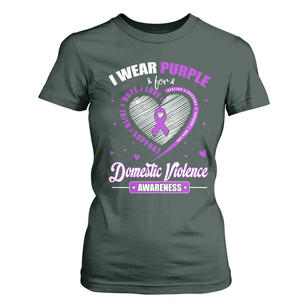 Domestic Violence Prevention T Shirt For Women Purple Ribbon Support Survivor