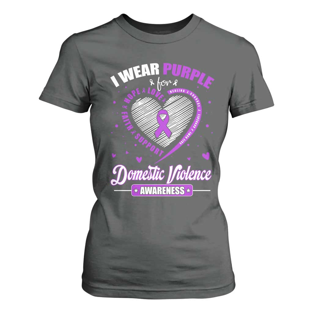 Domestic Violence Prevention T Shirt For Women Purple Ribbon Support Survivor