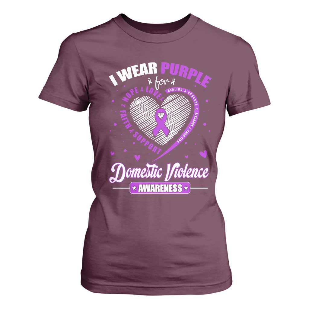 Domestic Violence Prevention T Shirt For Women Purple Ribbon Support Survivor
