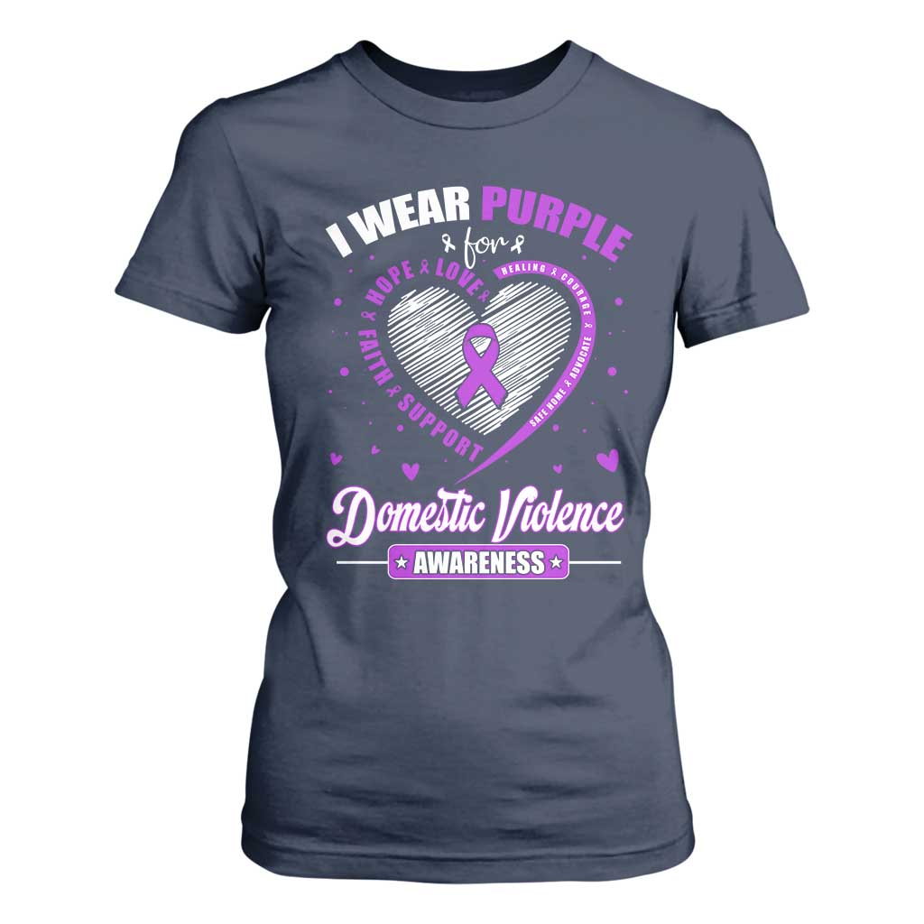 Domestic Violence Prevention T Shirt For Women Purple Ribbon Support Survivor