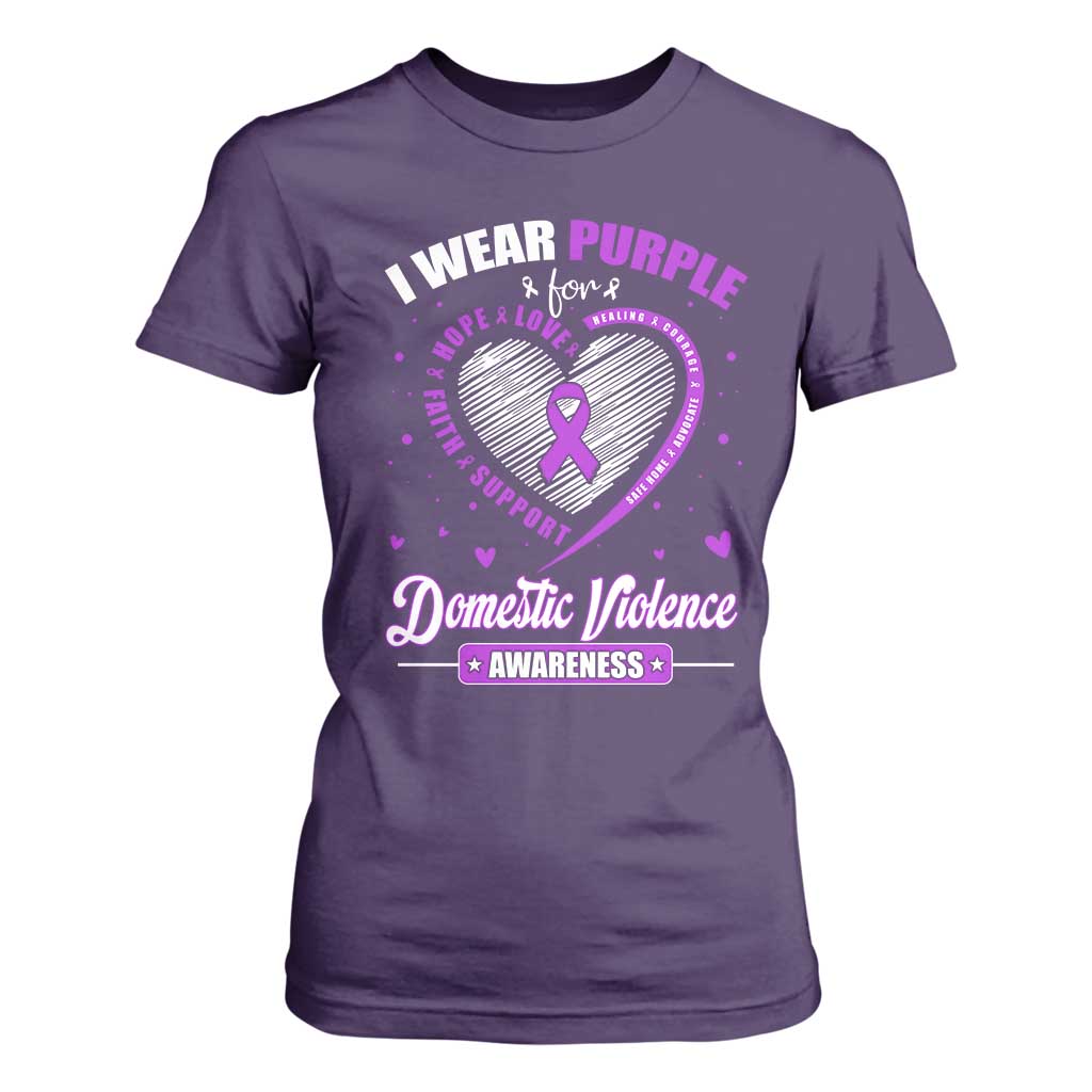 Domestic Violence Prevention T Shirt For Women Purple Ribbon Support Survivor