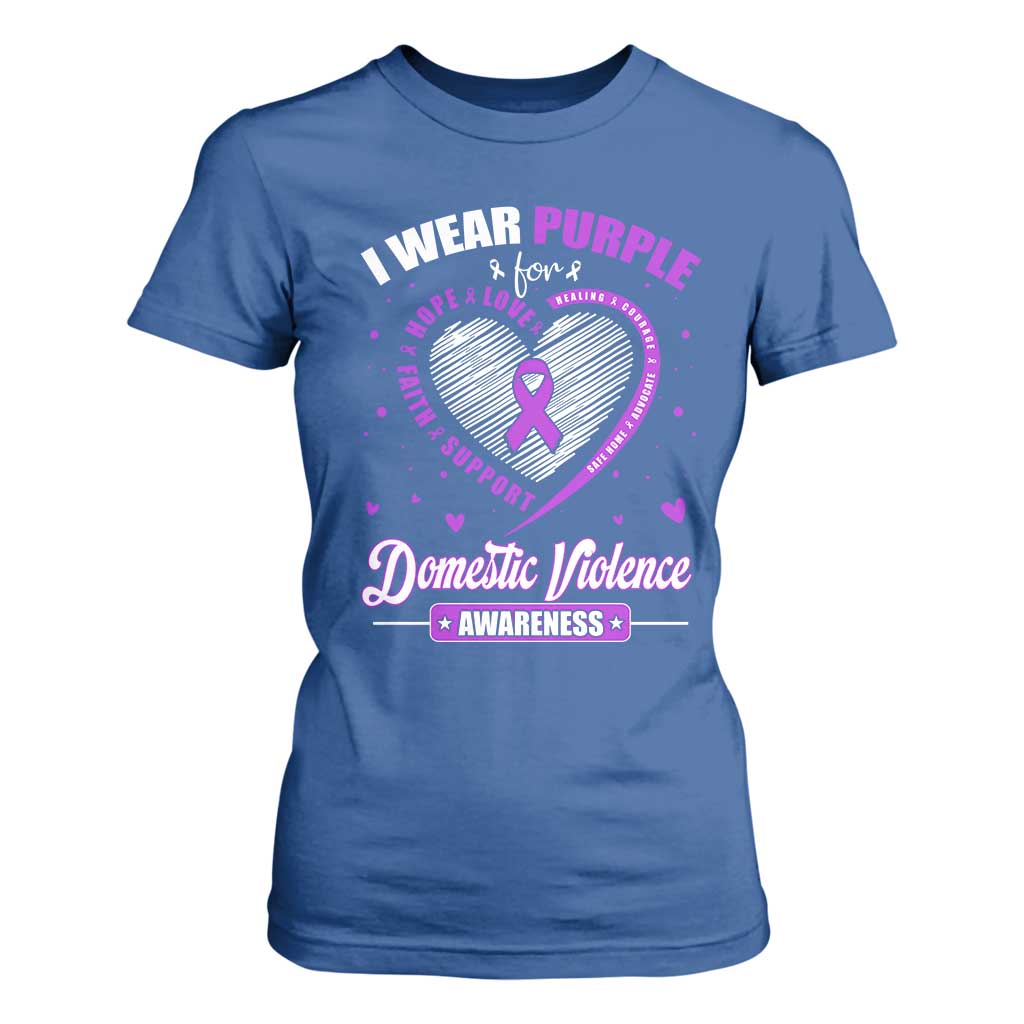 Domestic Violence Prevention T Shirt For Women Purple Ribbon Support Survivor