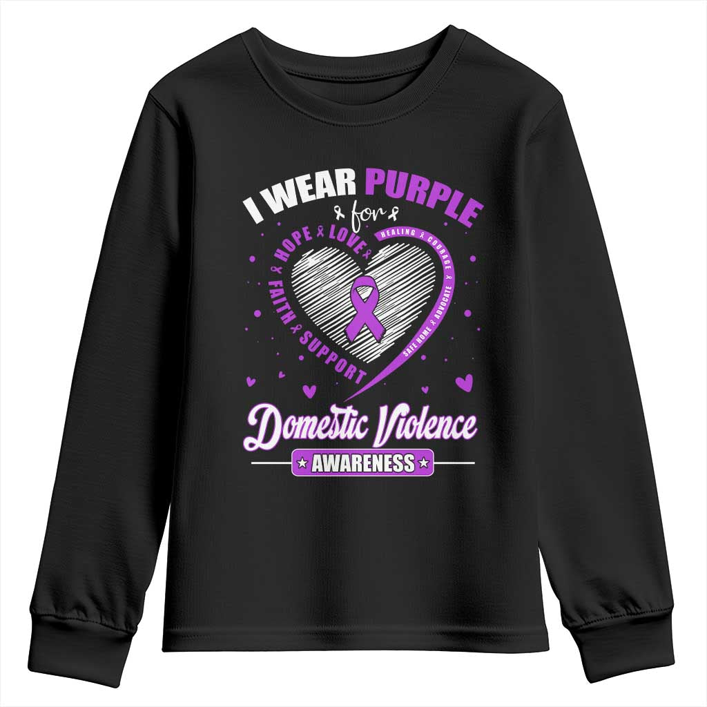 Domestic Violence Prevention Youth Sweatshirt Purple Ribbon Support Survivor