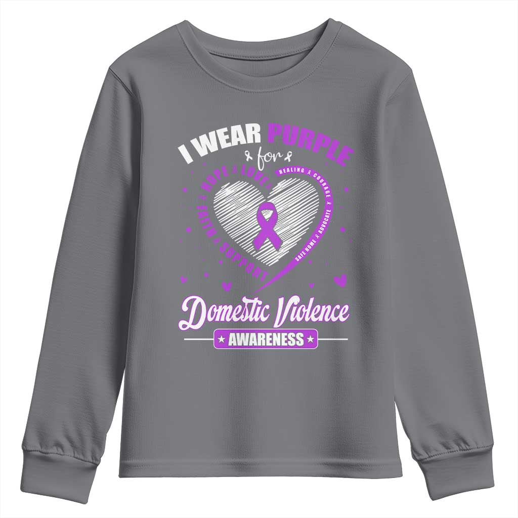 Domestic Violence Prevention Youth Sweatshirt Purple Ribbon Support Survivor