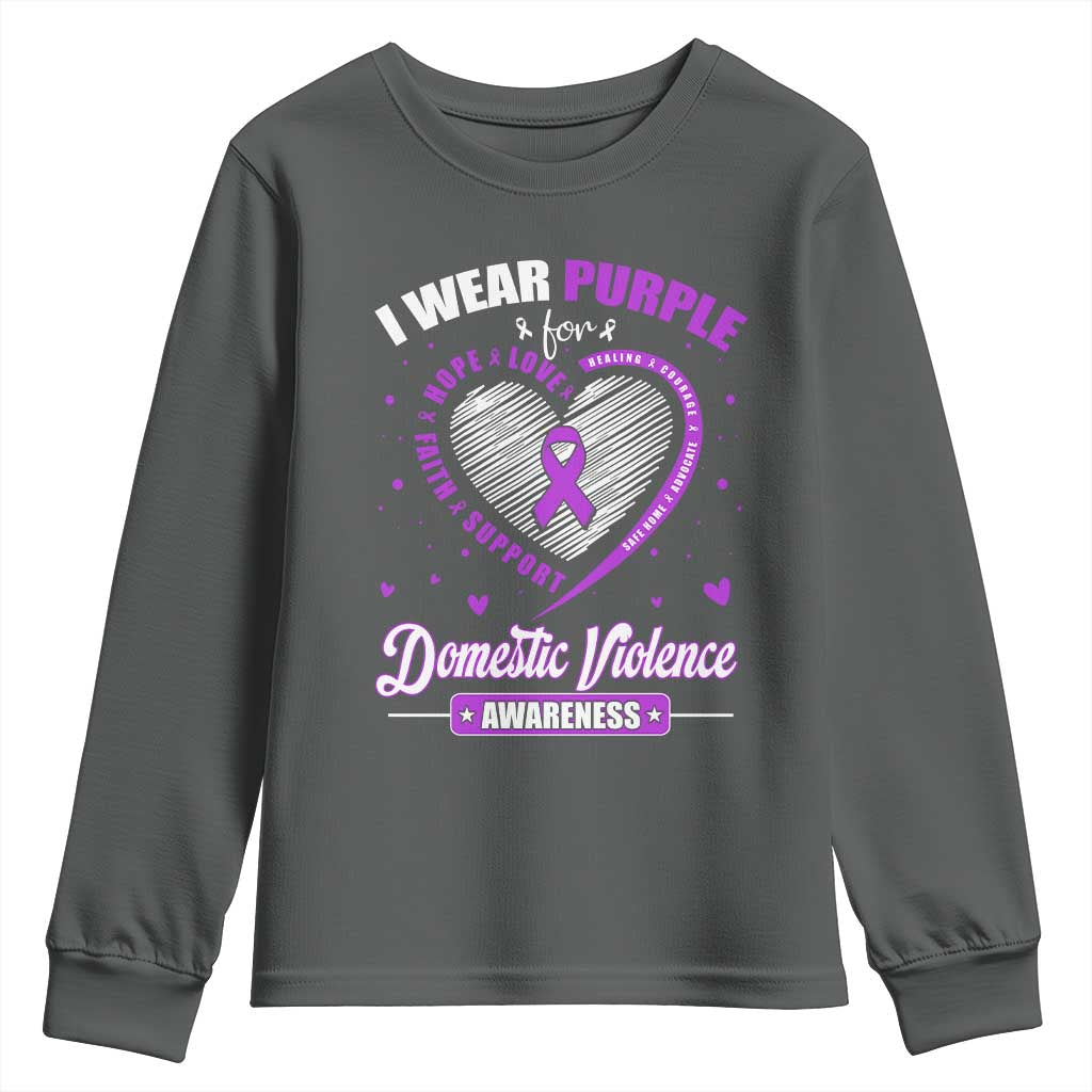 Domestic Violence Prevention Youth Sweatshirt Purple Ribbon Support Survivor