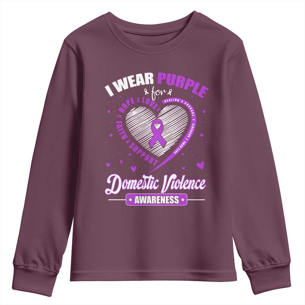 Domestic Violence Prevention Youth Sweatshirt Purple Ribbon Support Survivor