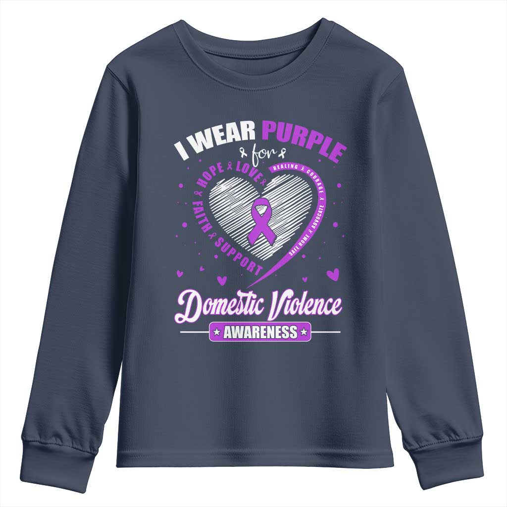 Domestic Violence Prevention Youth Sweatshirt Purple Ribbon Support Survivor