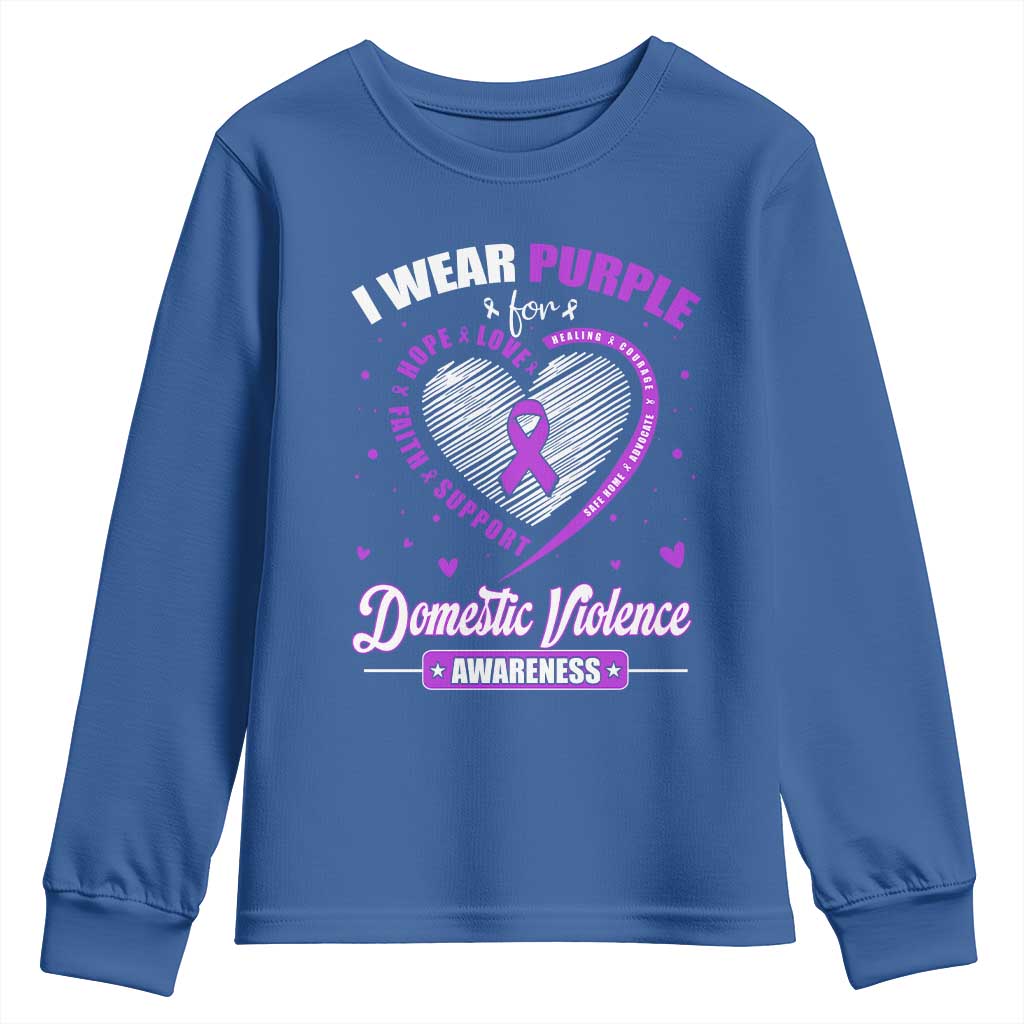 Domestic Violence Prevention Youth Sweatshirt Purple Ribbon Support Survivor