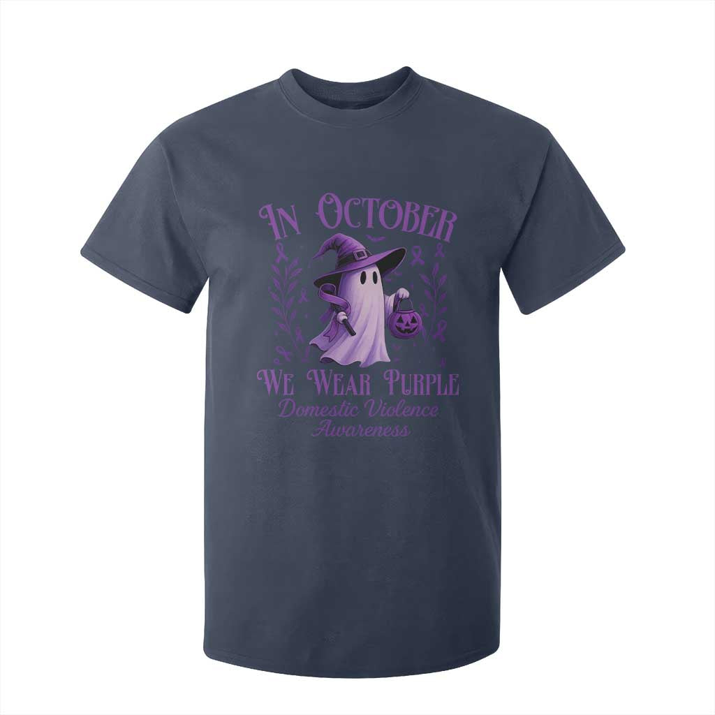 Domestic Violence Prevention T Shirt For Kid Halloween October Wear Purple Ghost Support Squad