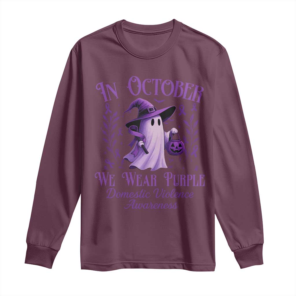 Domestic Violence Prevention Long Sleeve Shirt Halloween October Wear Purple Ghost Support Squad
