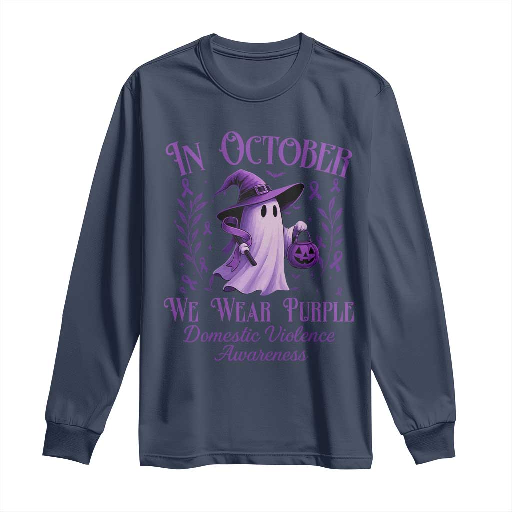 Domestic Violence Prevention Long Sleeve Shirt Halloween October Wear Purple Ghost Support Squad