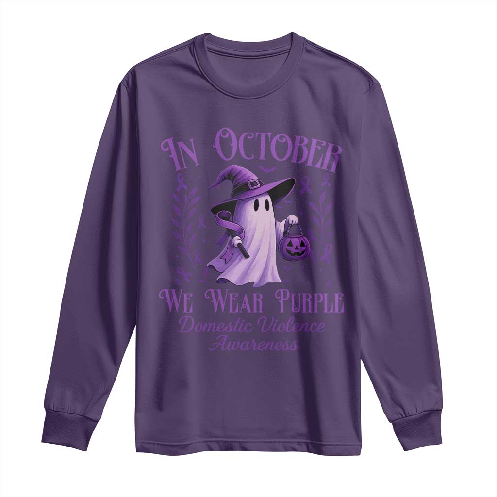 Domestic Violence Prevention Long Sleeve Shirt Halloween October Wear Purple Ghost Support Squad