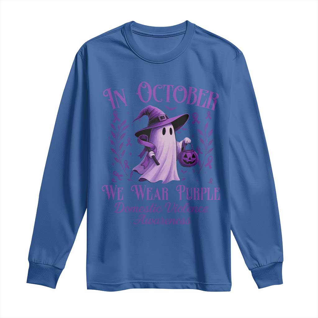 Domestic Violence Prevention Long Sleeve Shirt Halloween October Wear Purple Ghost Support Squad