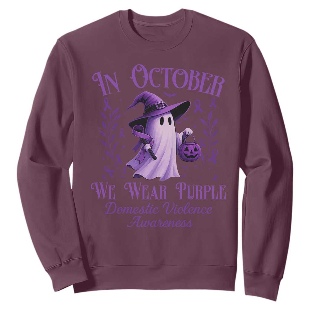Domestic Violence Prevention Sweatshirt Halloween October Wear Purple Ghost Support Squad