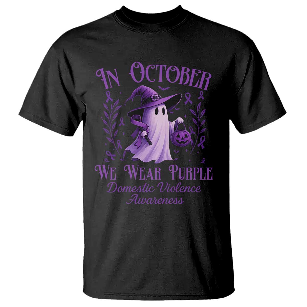 Domestic Violence Prevention T Shirt Halloween October Wear Purple Ghost Support Squad