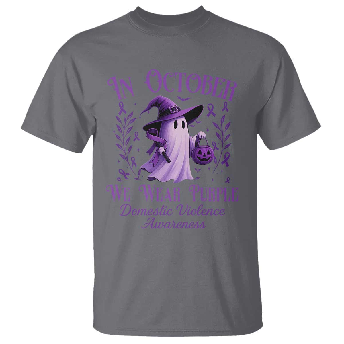 Domestic Violence Prevention T Shirt Halloween October Wear Purple Ghost Support Squad