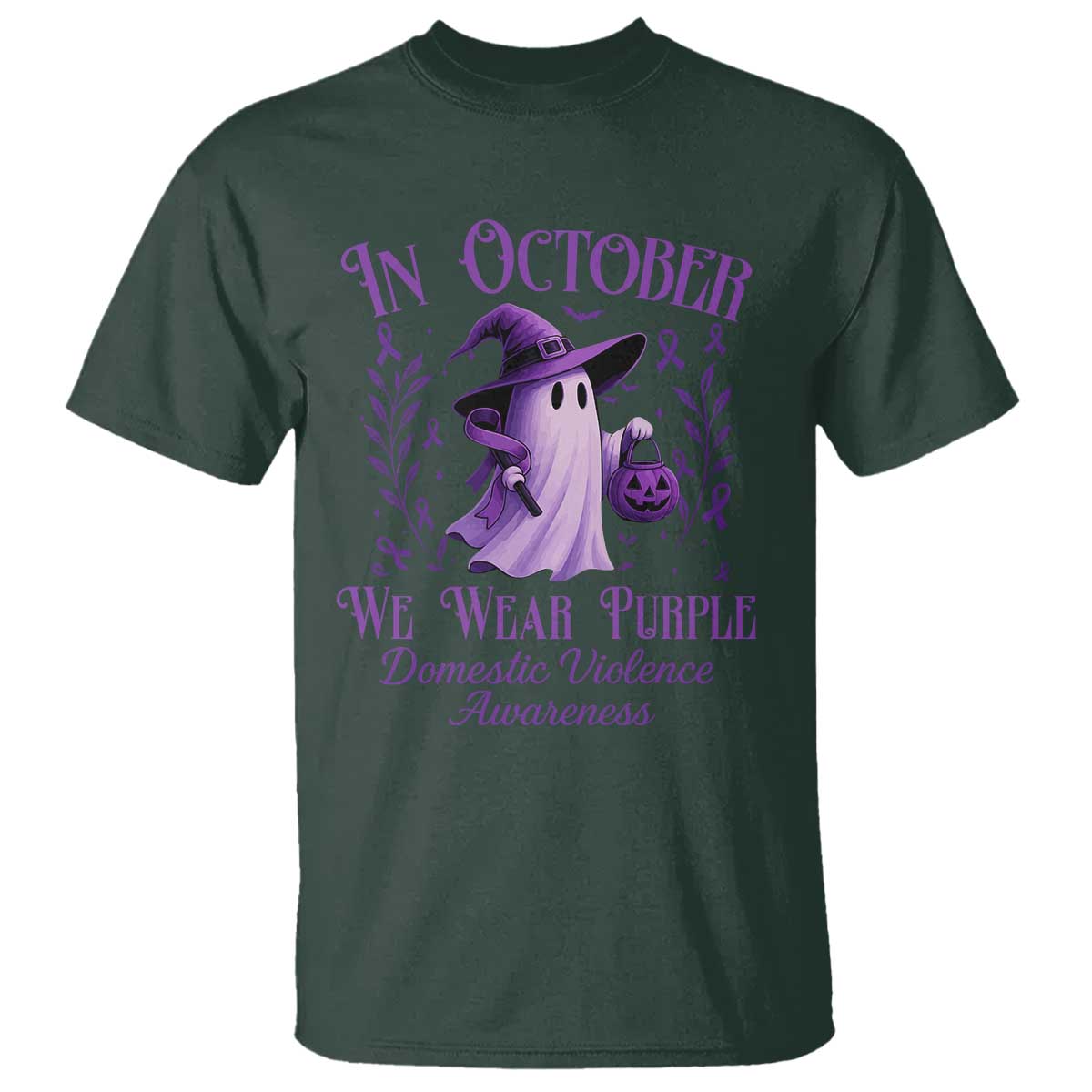 Domestic Violence Prevention T Shirt Halloween October Wear Purple Ghost Support Squad