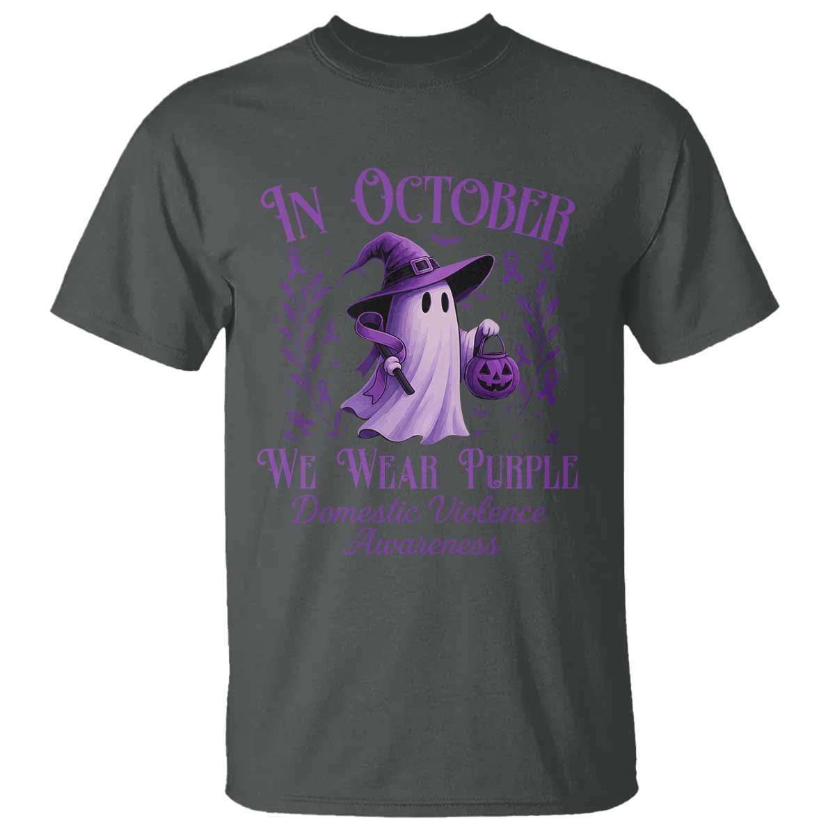 Domestic Violence Prevention T Shirt Halloween October Wear Purple Ghost Support Squad
