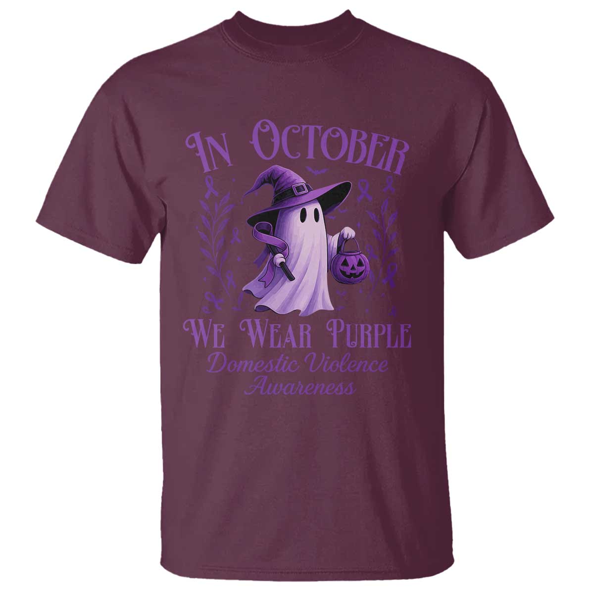Domestic Violence Prevention T Shirt Halloween October Wear Purple Ghost Support Squad