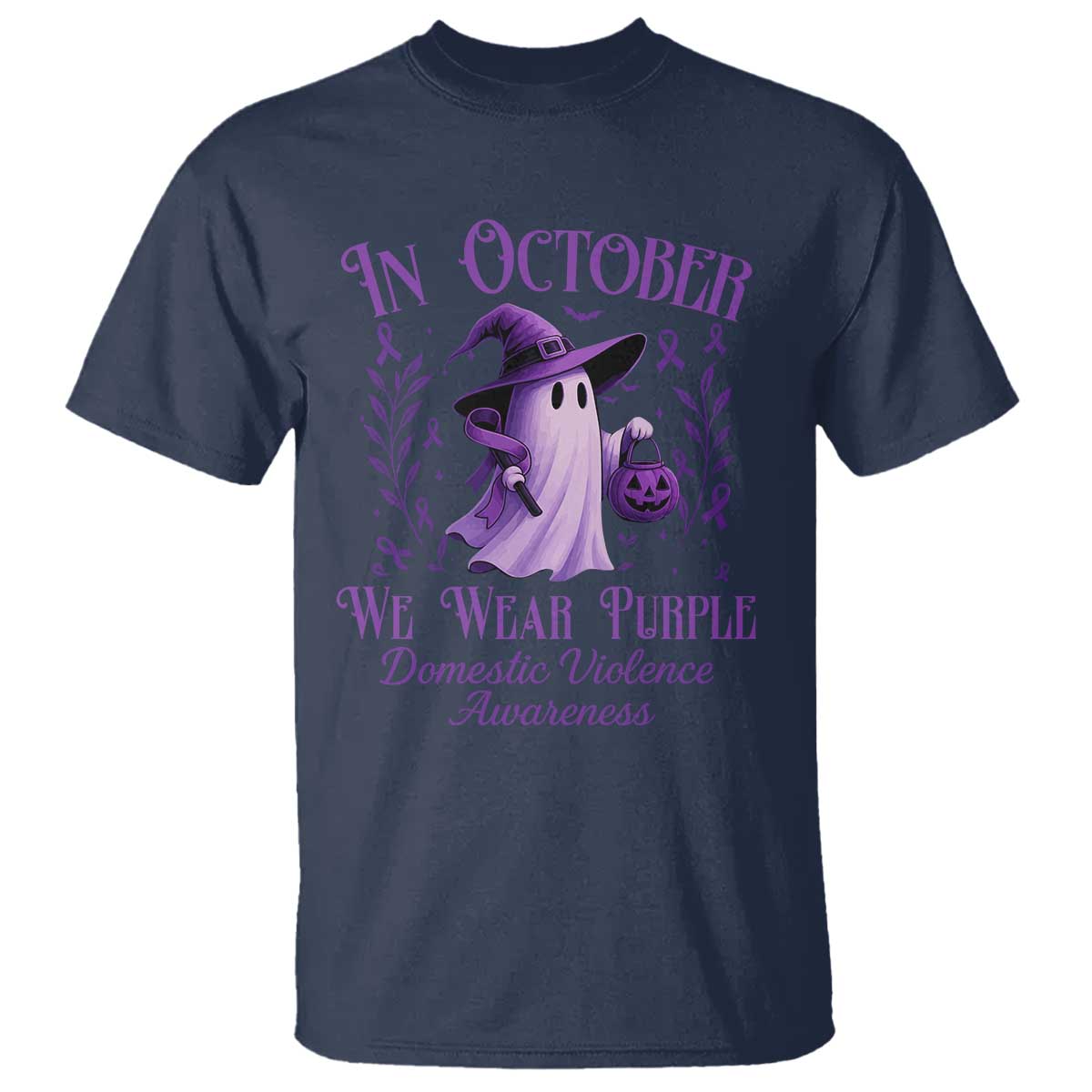 Domestic Violence Prevention T Shirt Halloween October Wear Purple Ghost Support Squad