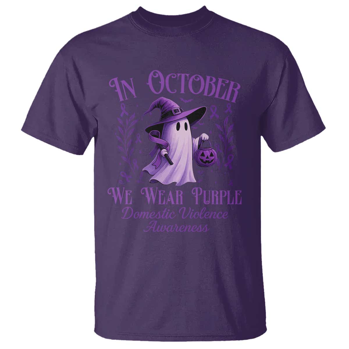 Domestic Violence Prevention T Shirt Halloween October Wear Purple Ghost Support Squad