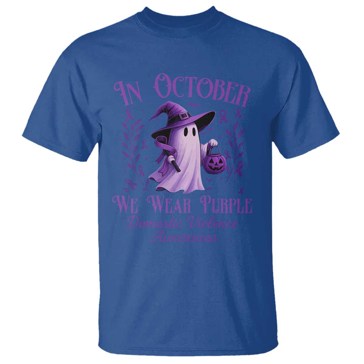 Domestic Violence Prevention T Shirt Halloween October Wear Purple Ghost Support Squad