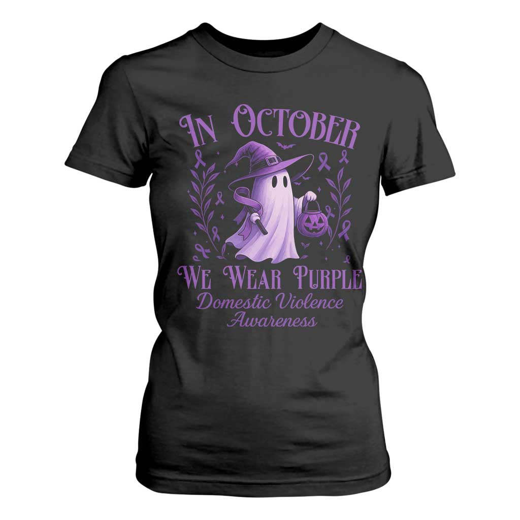Domestic Violence Prevention T Shirt For Women Halloween October Wear Purple Ghost Support Squad