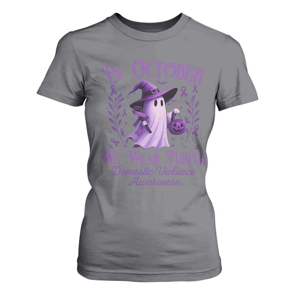 Domestic Violence Prevention T Shirt For Women Halloween October Wear Purple Ghost Support Squad