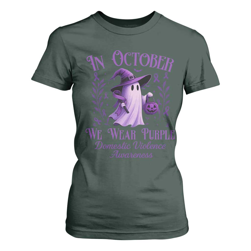Domestic Violence Prevention T Shirt For Women Halloween October Wear Purple Ghost Support Squad
