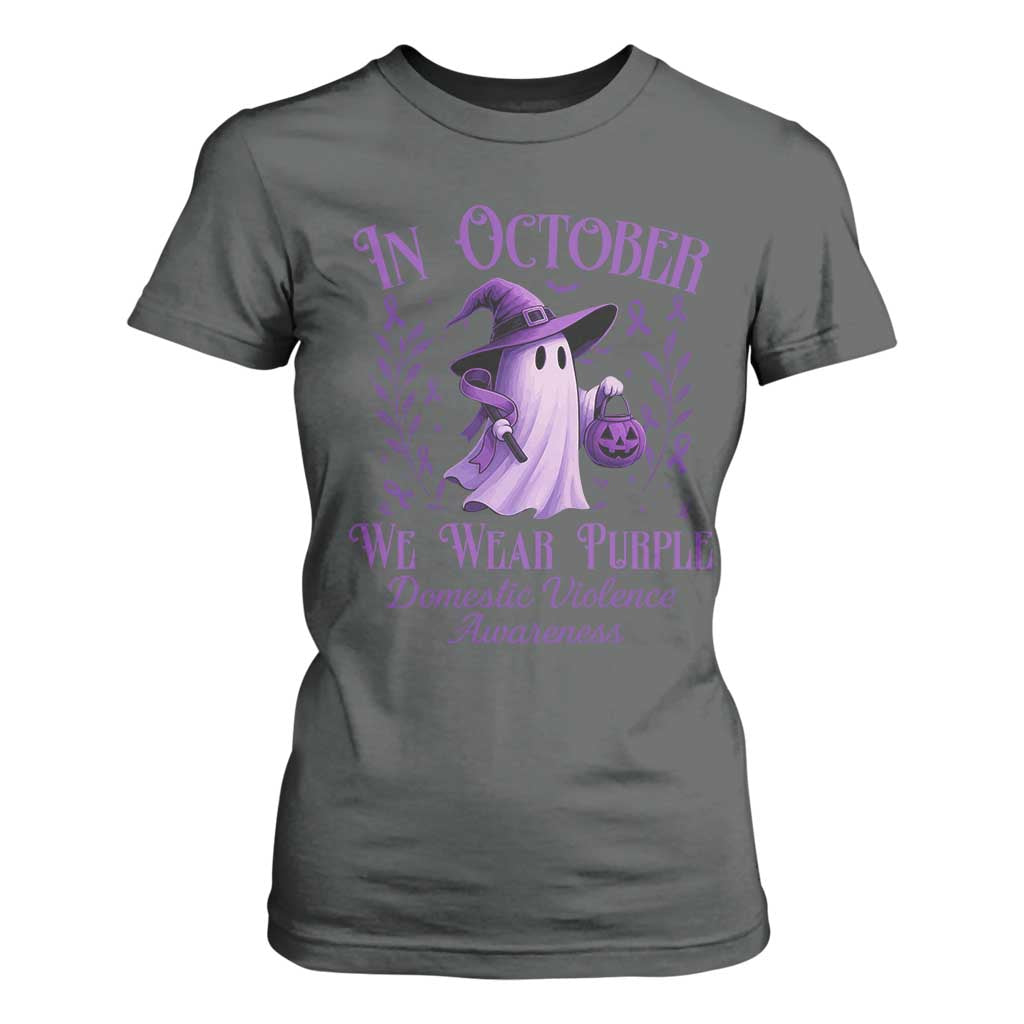Domestic Violence Prevention T Shirt For Women Halloween October Wear Purple Ghost Support Squad