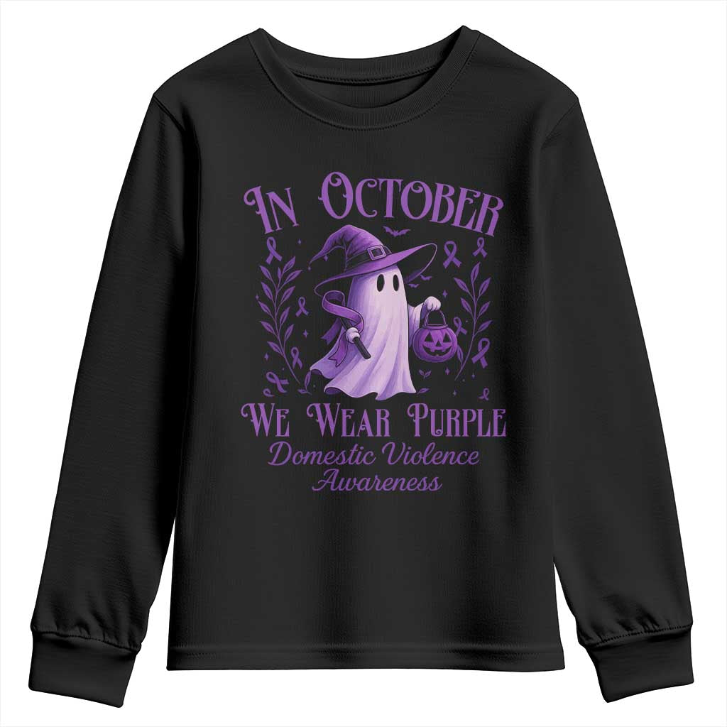 Domestic Violence Prevention Youth Sweatshirt Halloween October Wear Purple Ghost Support Squad
