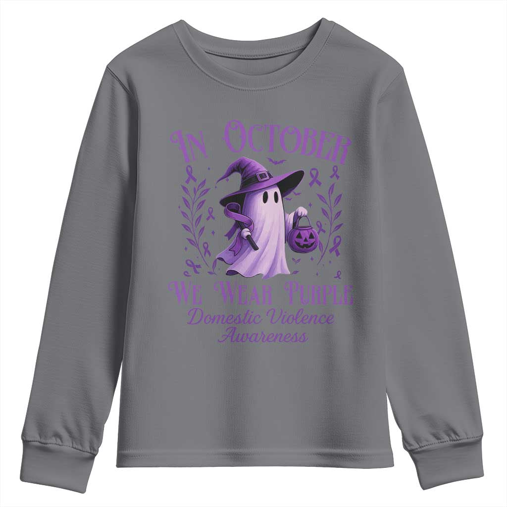 Domestic Violence Prevention Youth Sweatshirt Halloween October Wear Purple Ghost Support Squad