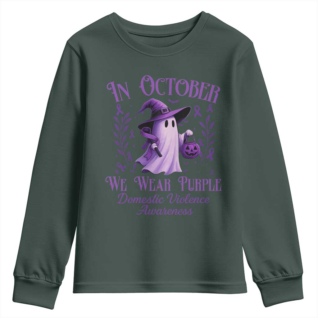 Domestic Violence Prevention Youth Sweatshirt Halloween October Wear Purple Ghost Support Squad