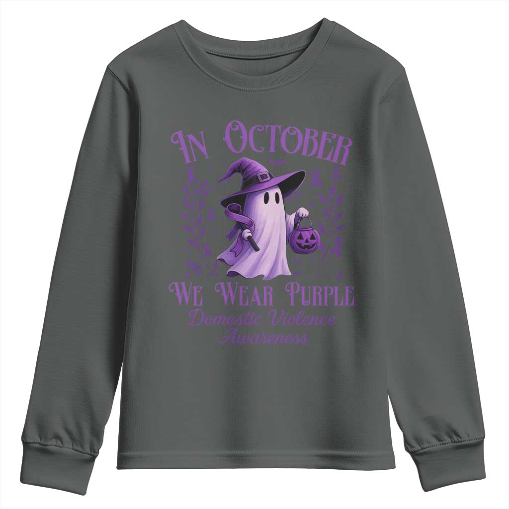 Domestic Violence Prevention Youth Sweatshirt Halloween October Wear Purple Ghost Support Squad