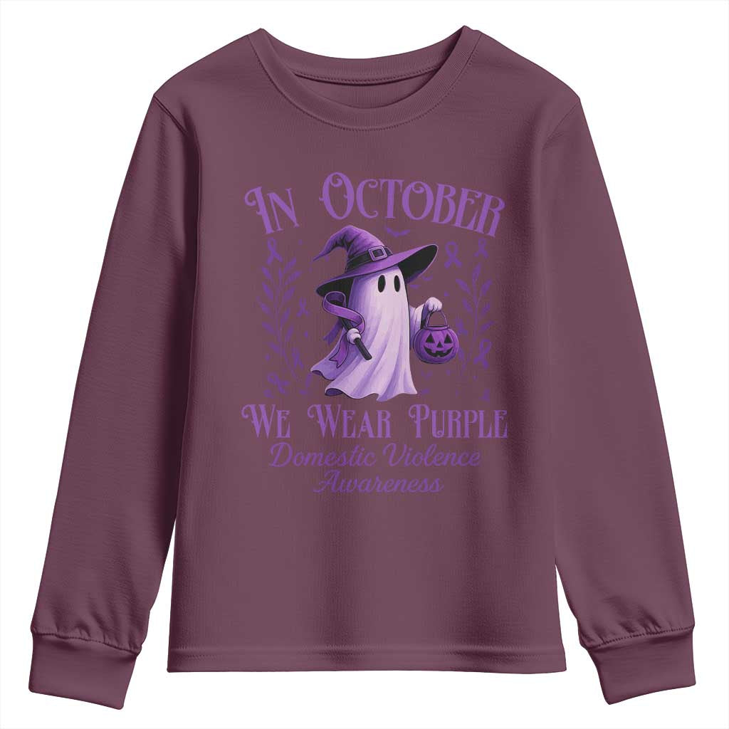 Domestic Violence Prevention Youth Sweatshirt Halloween October Wear Purple Ghost Support Squad
