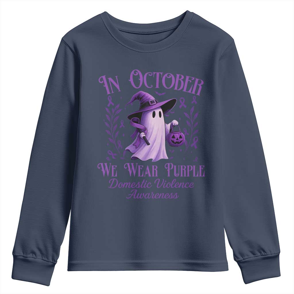 Domestic Violence Prevention Youth Sweatshirt Halloween October Wear Purple Ghost Support Squad