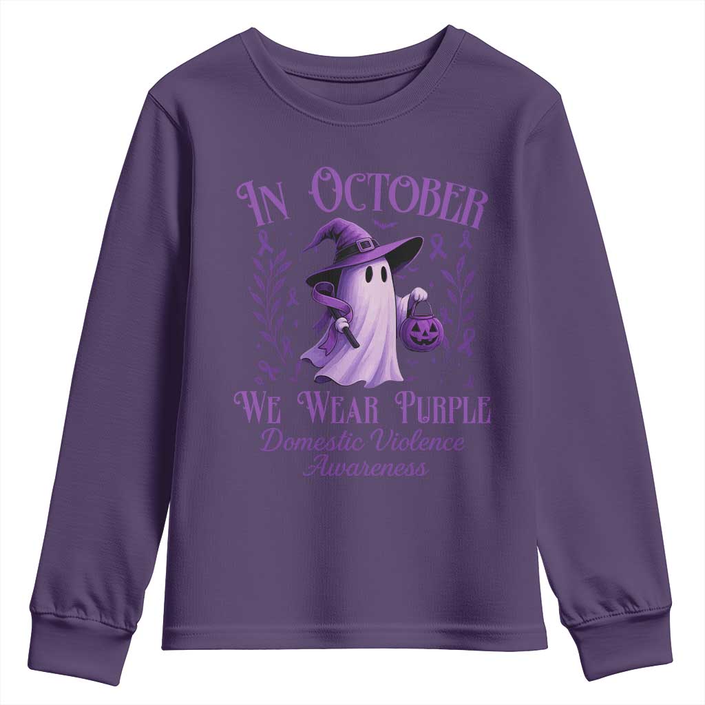 Domestic Violence Prevention Youth Sweatshirt Halloween October Wear Purple Ghost Support Squad