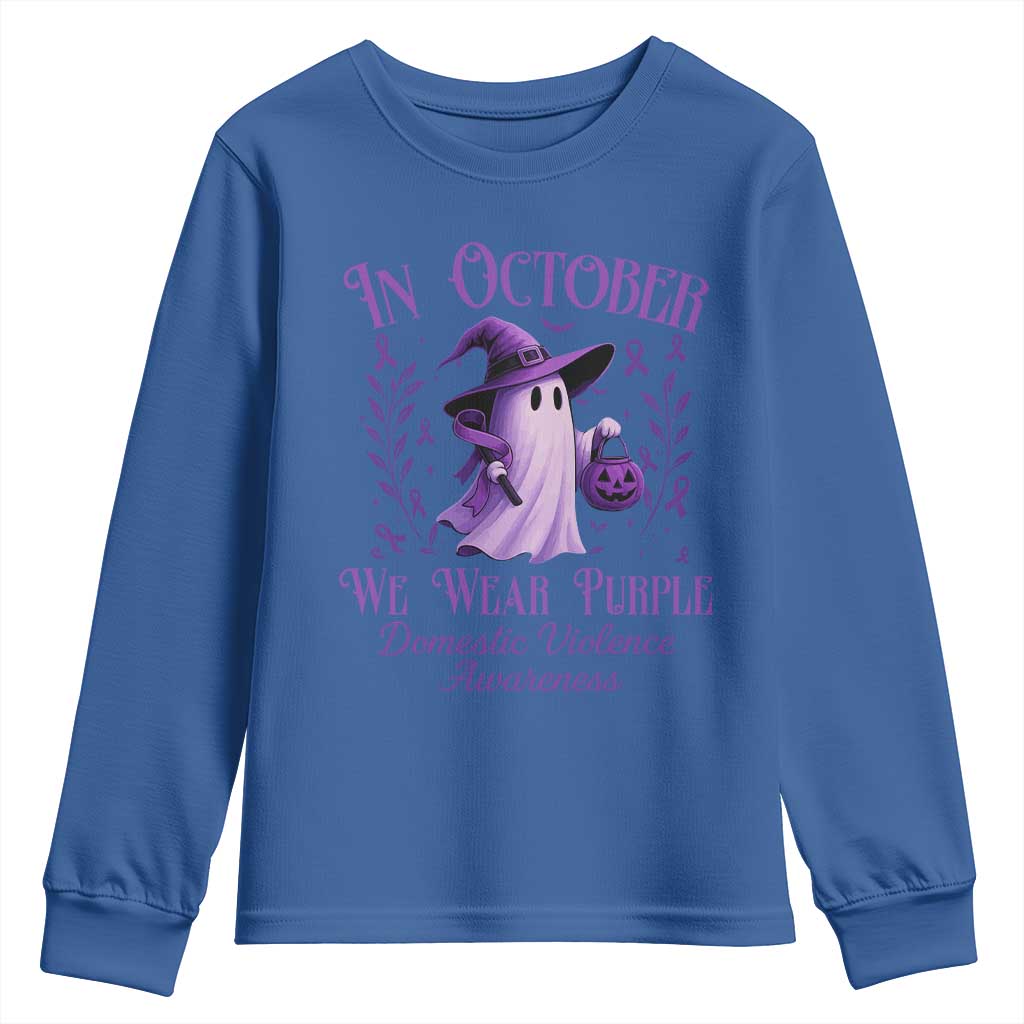 Domestic Violence Prevention Youth Sweatshirt Halloween October Wear Purple Ghost Support Squad