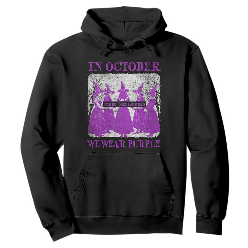 Retro In October We Wear Purple Witch Domestic Violence Support Hoodie