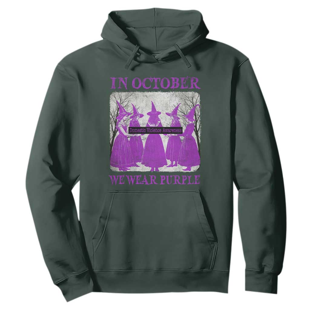 Retro In October We Wear Purple Witch Domestic Violence Support Hoodie